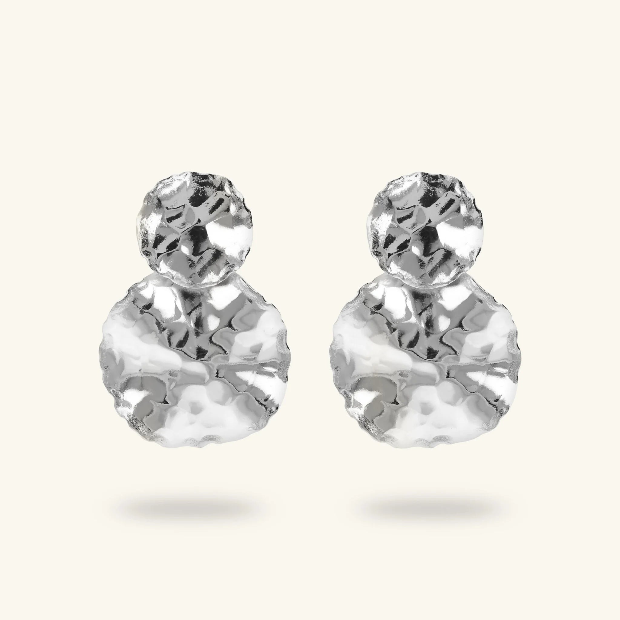 Hammered Double Graduated Disc Drop Earrings