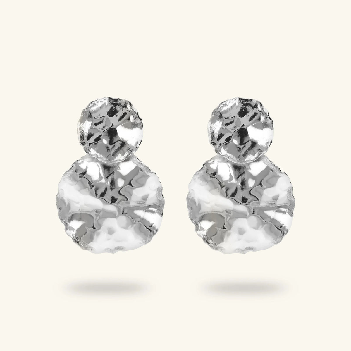 Hammered Double Graduated Disc Drop Earrings