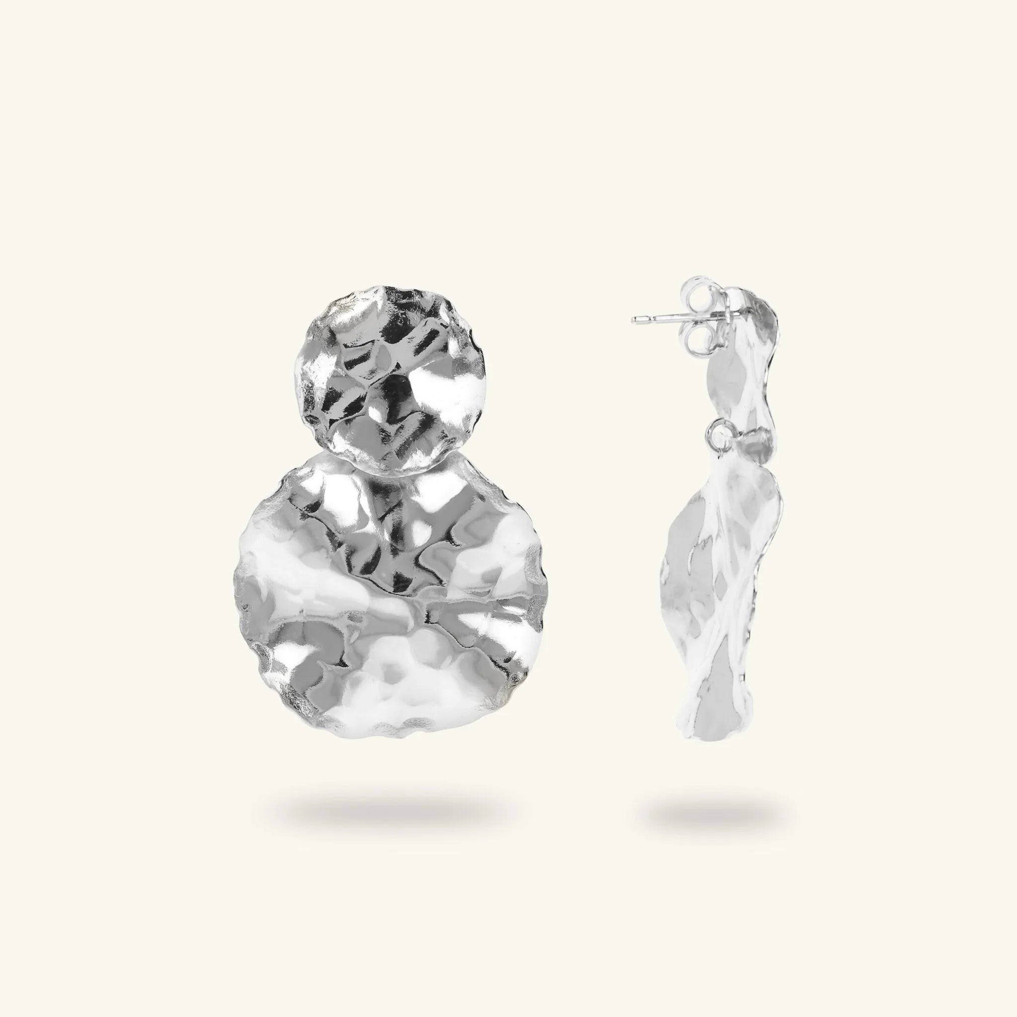 Hammered Double Graduated Disc Drop Earrings