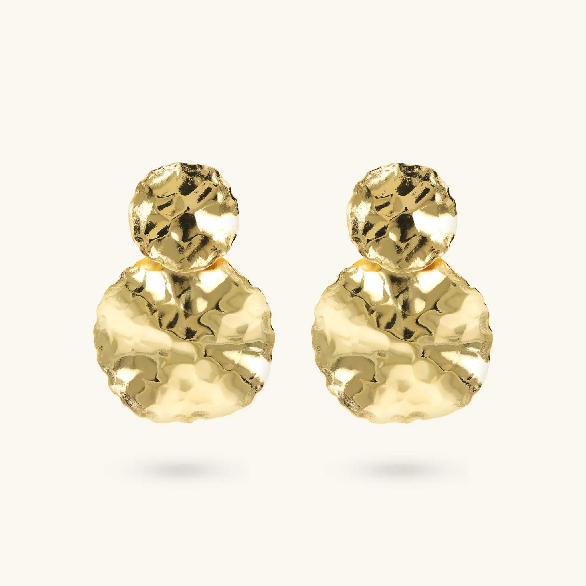 Hammered Double Graduated Disc Drop Earrings