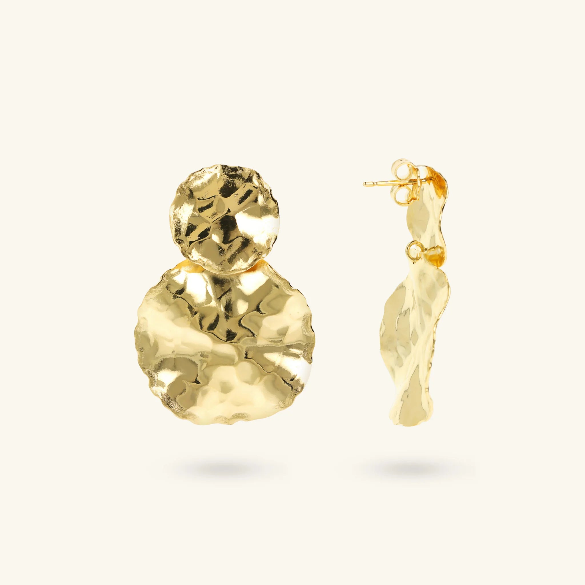 Hammered Double Graduated Disc Drop Earrings