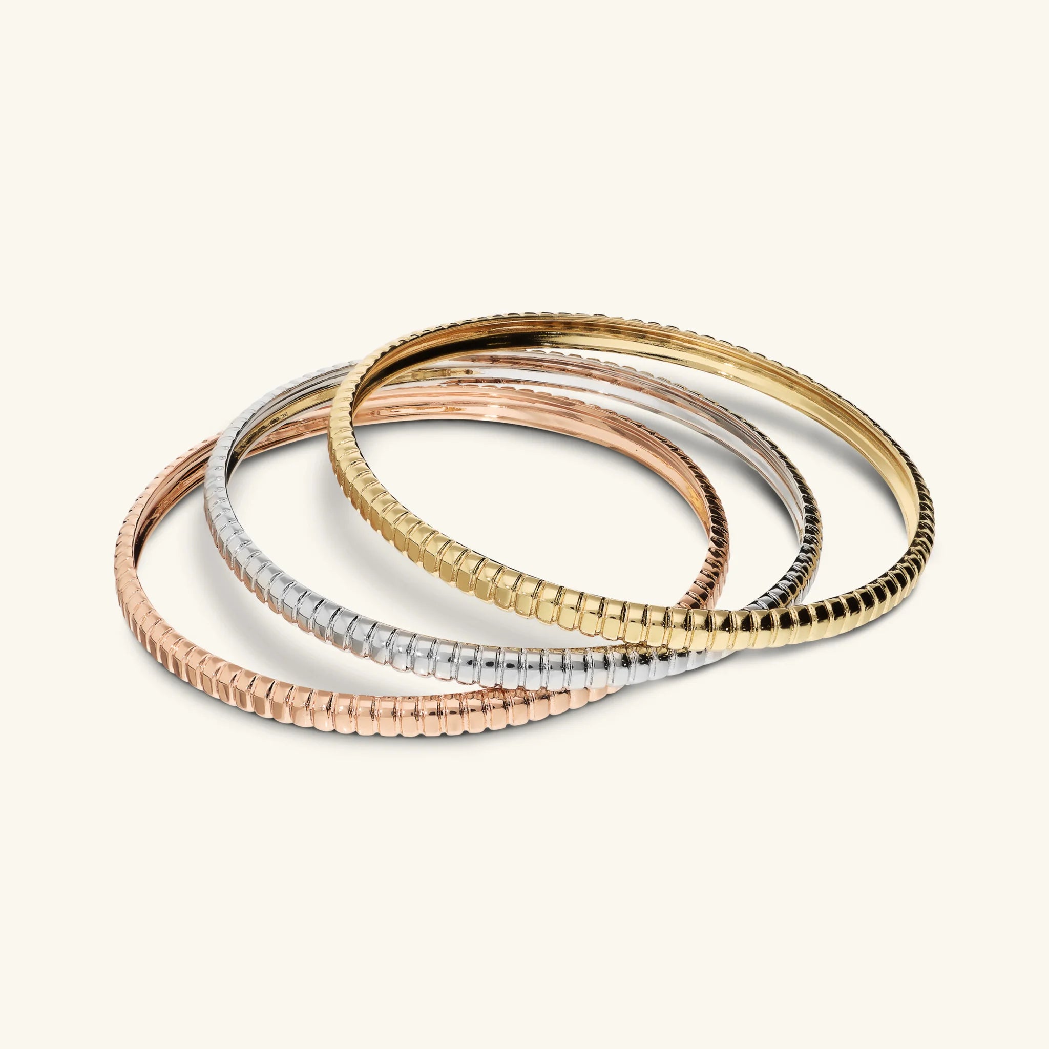 Set of Three Tricolor Textured Rigid Bracelets