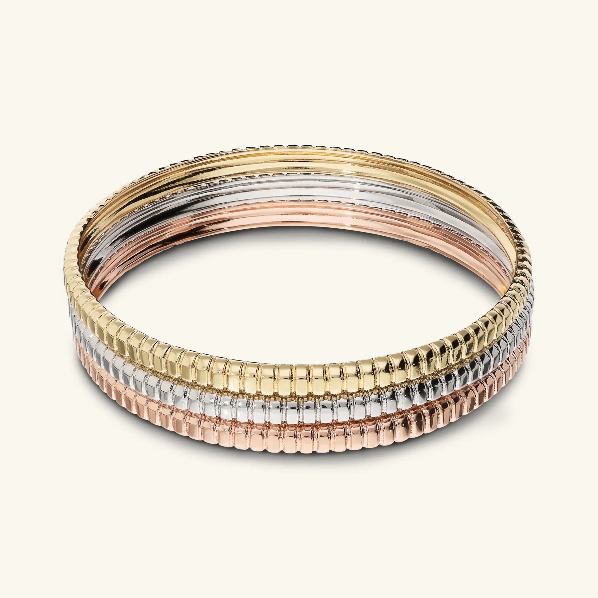 Set of Three Tricolor Textured Rigid Bracelets