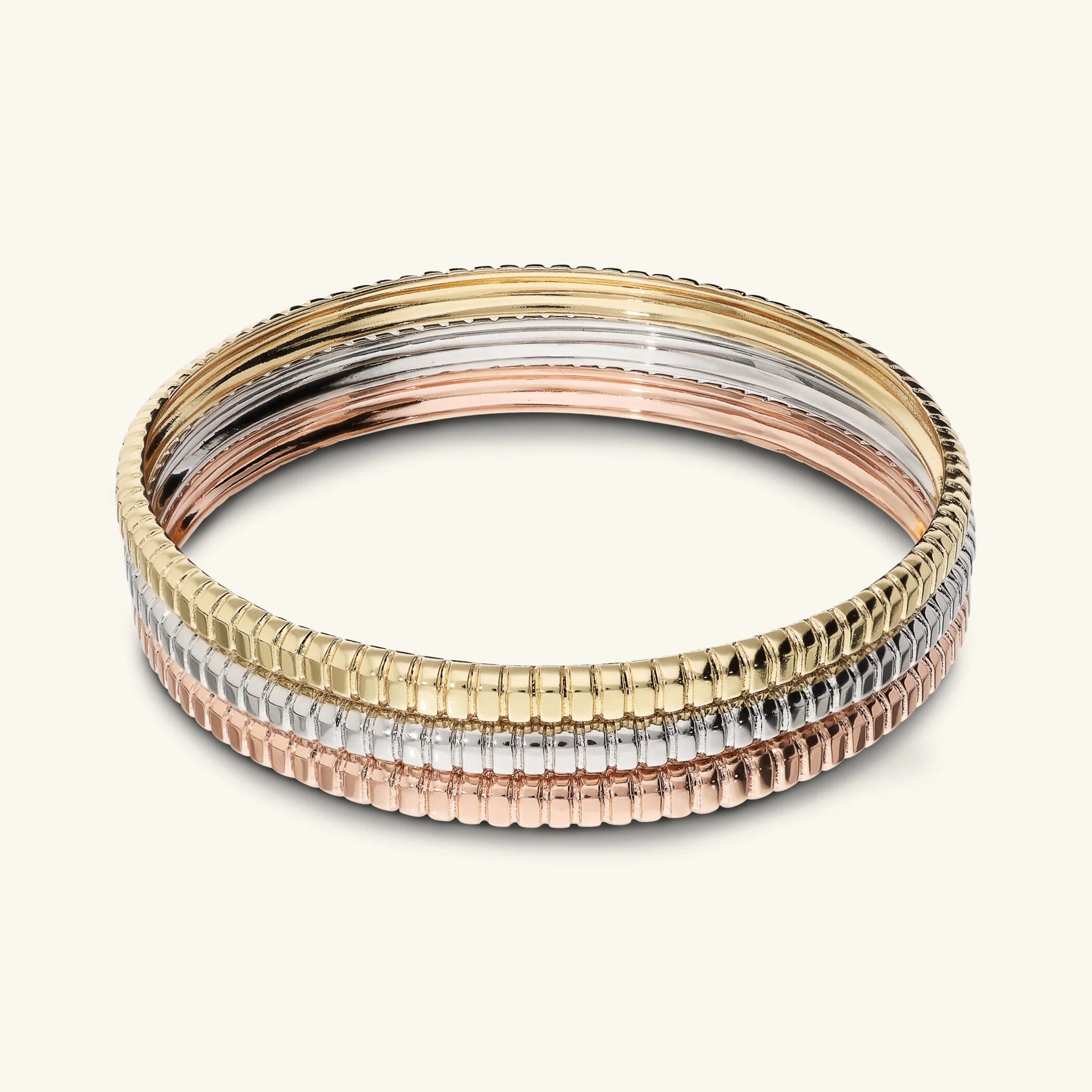 Set of Three Tricolor Textured Rigid Bracelets