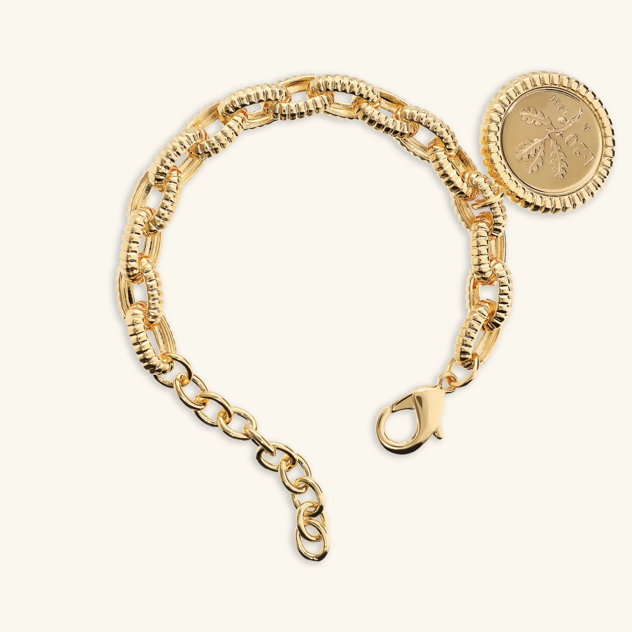 Oval Textured Links Bracelet with Coin Charm
