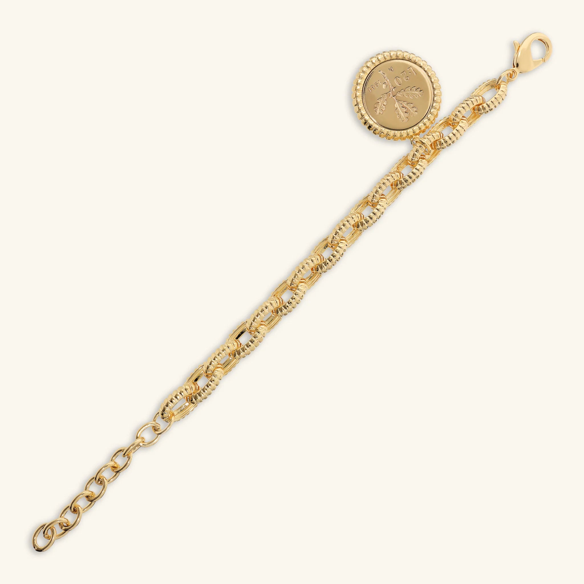 Oval Textured Links Bracelet with Coin Charm