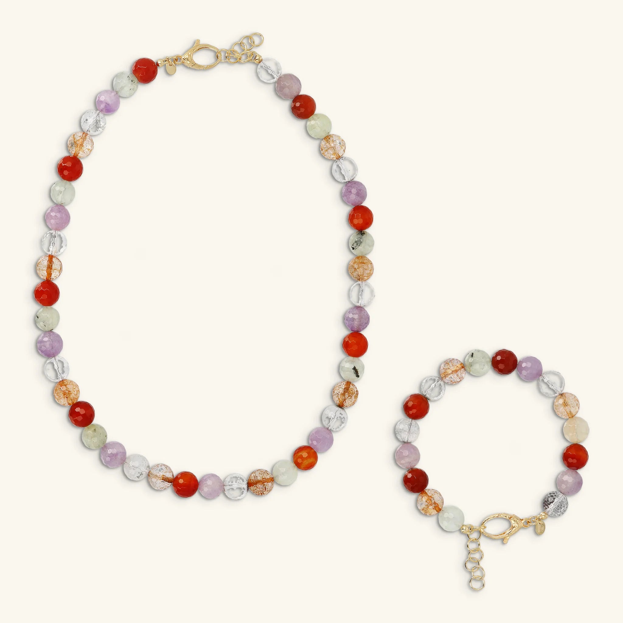 Set Collana + Bracciale in Argento 925 placcato Oro Giallo 18kt con Quarzo Multicolore