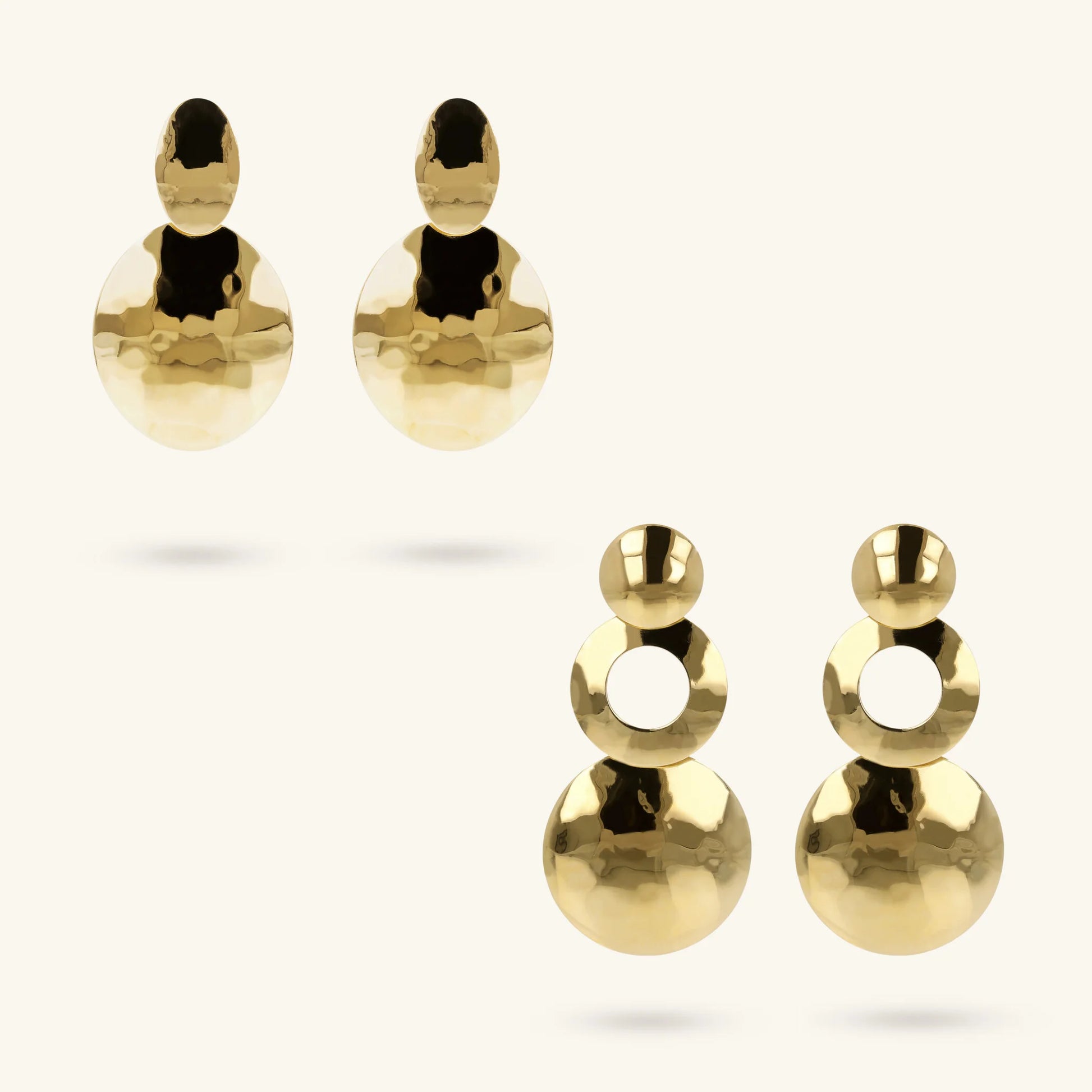 Set of 2 Pairs of Hammered Disc Drop Earrings