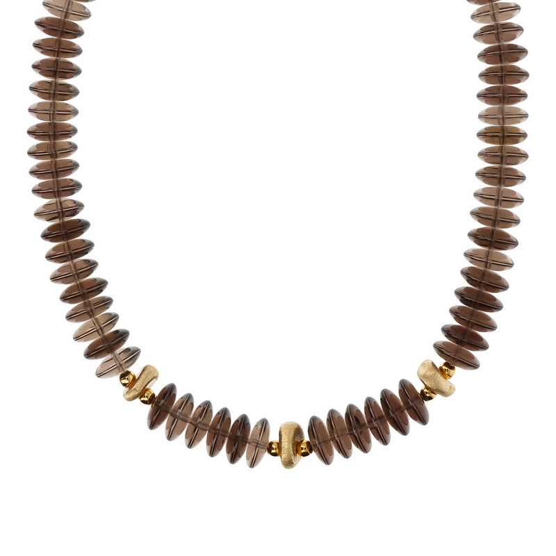 Choker-Halskette aus 18-karätigem Gelbgold plattiertem 925er-Silber mit Naturstein-Rondelle