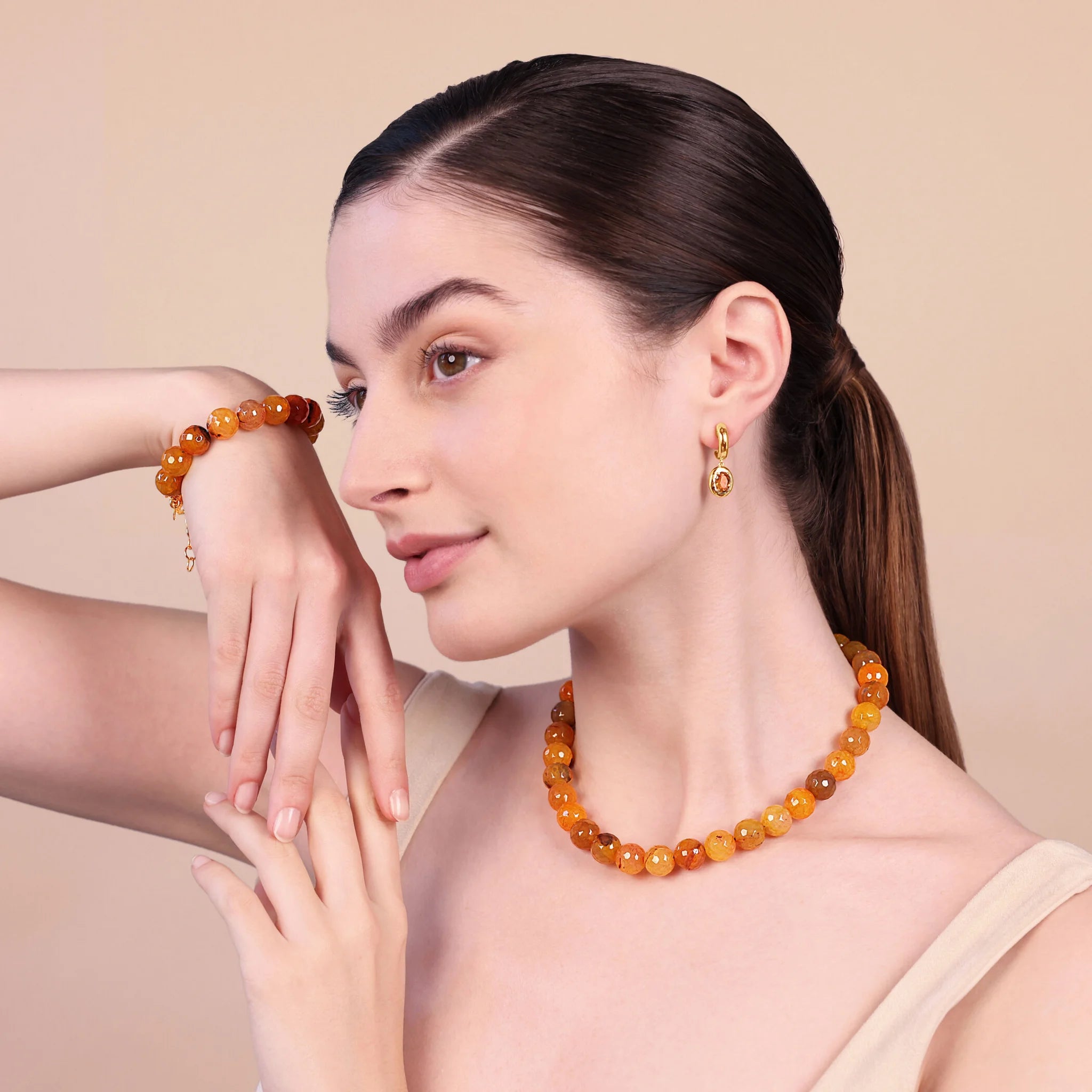 Collana Girocollo in Argento 925 placcato Oro Giallo 18Kt con Pietra Naturale Agata Sfaccettata