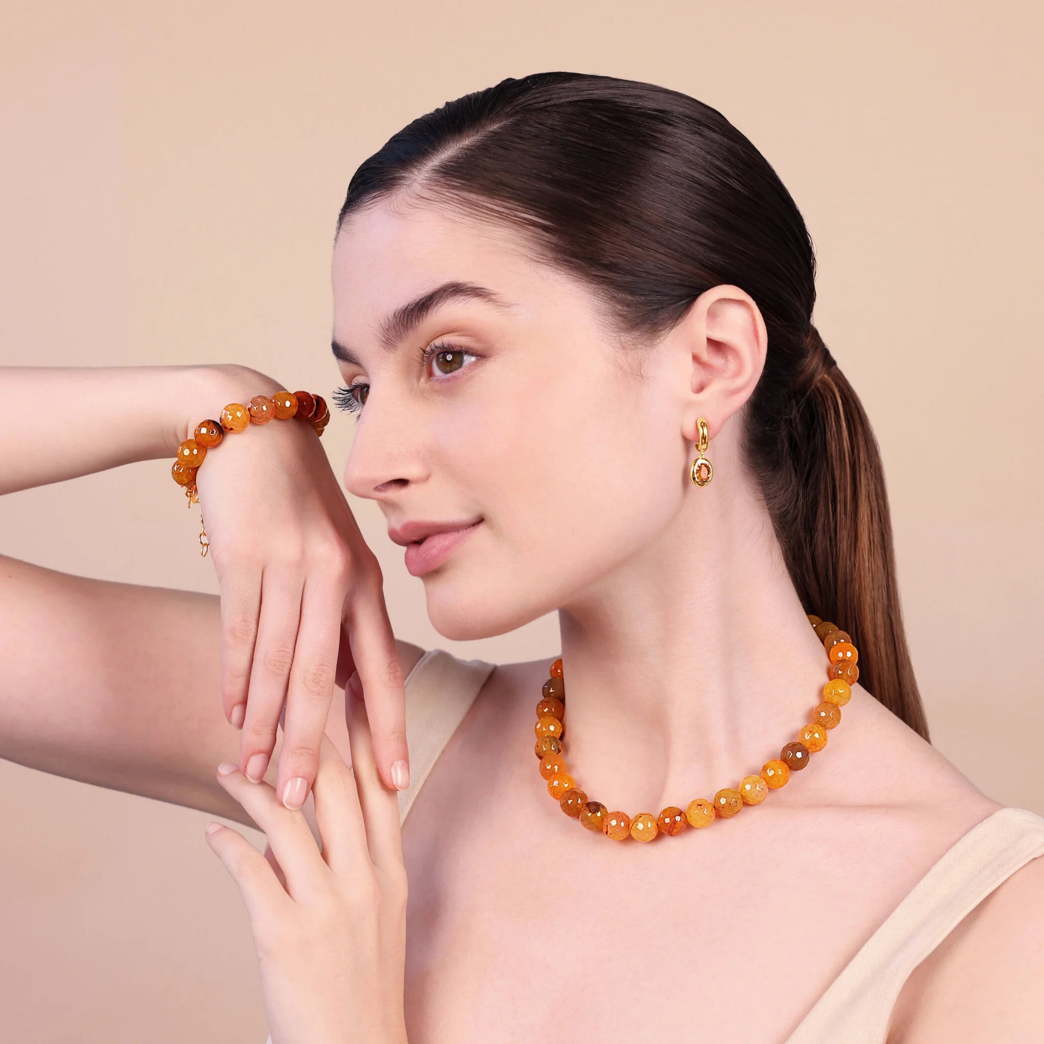 Bracciale in Argento 925 placcato Oro Giallo 18Kt con Pietra Naturale Agata Sfaccettata
